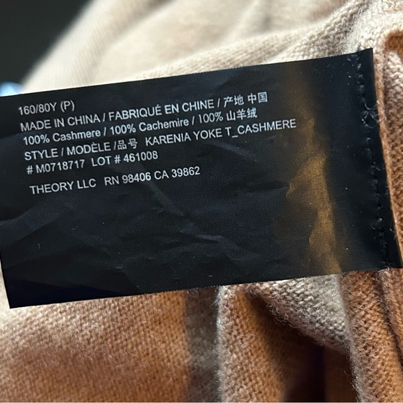 Theory Karenia cashmere yoke turtleneck sweater beige canvas camel tan XS - Picture 8 of 9